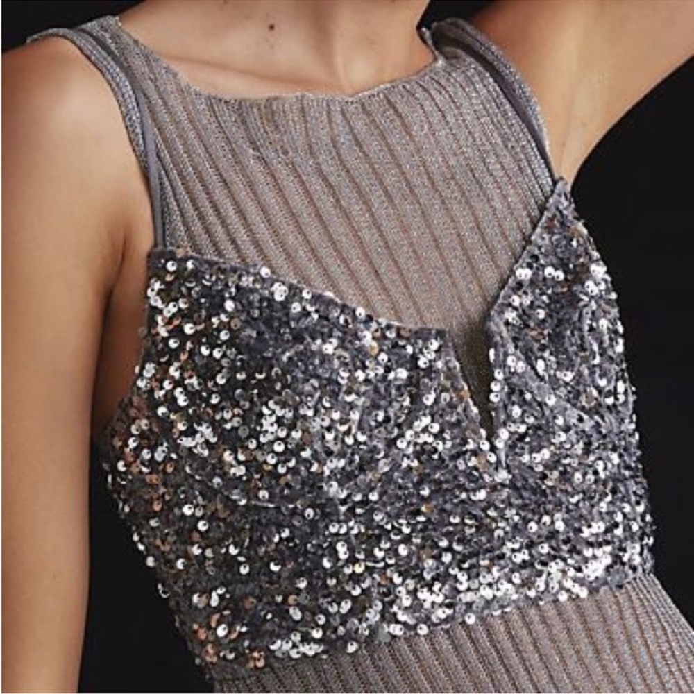 Anthropologie Sparkling Silver Sequin Crop Top - Picture 2 of 5